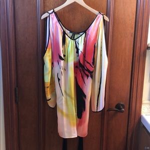 BCBG Max Azria silky printed mini dress w/ tie